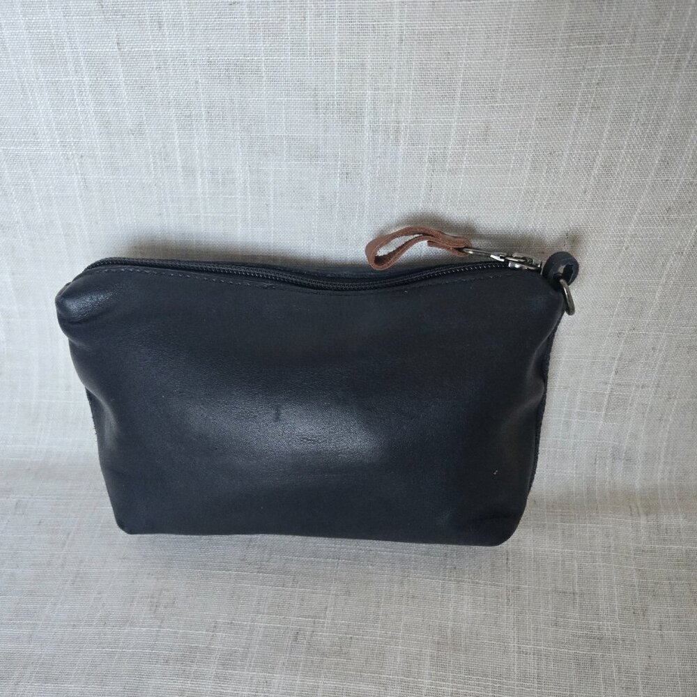 Duluth Trading Co. Black Leather & Brown Trim Zipper Lined Tote w Accessory Bag - Picture 10 of 14